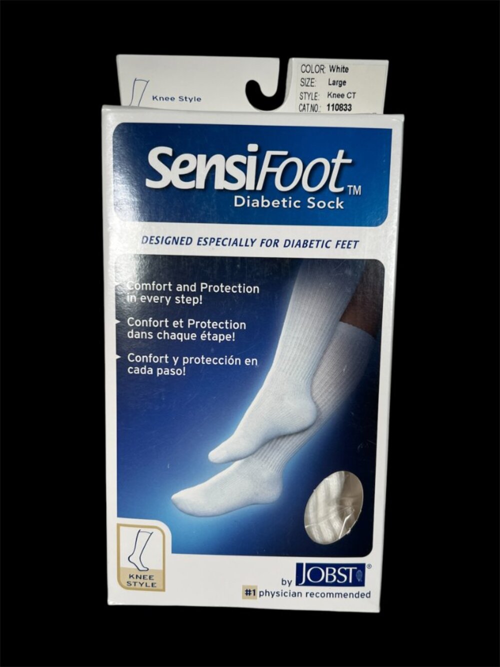 Jobst SensiFoot Diabetic Sock White Knee L Mild Compression 8-15mmHg 110833 New